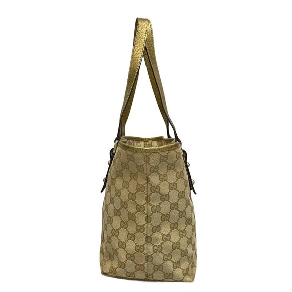 Auth GUCCI GG 137396 Beige Gold Pink Jacquard Leather - Tote Bag - Picture 5 of 14